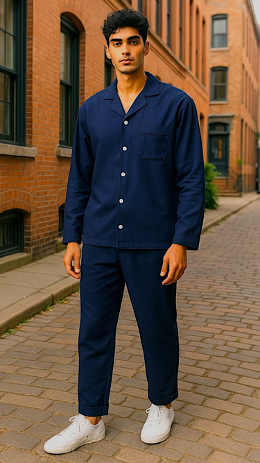 Menβs Solid Navy Linen